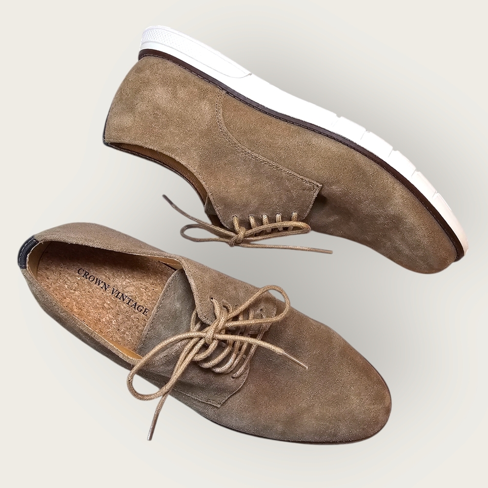 Crown Vintage Taupe Suede Men’s Oxford Shoes - Casual Comfort, US Size 8 - EUC